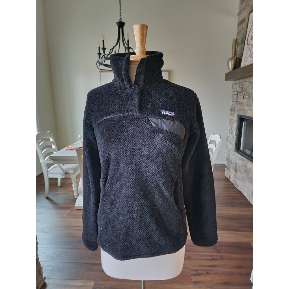 Patagonia Re-Tool Polar-Tec Fleece Pullover Jacket Black Women's Medium Snap‎